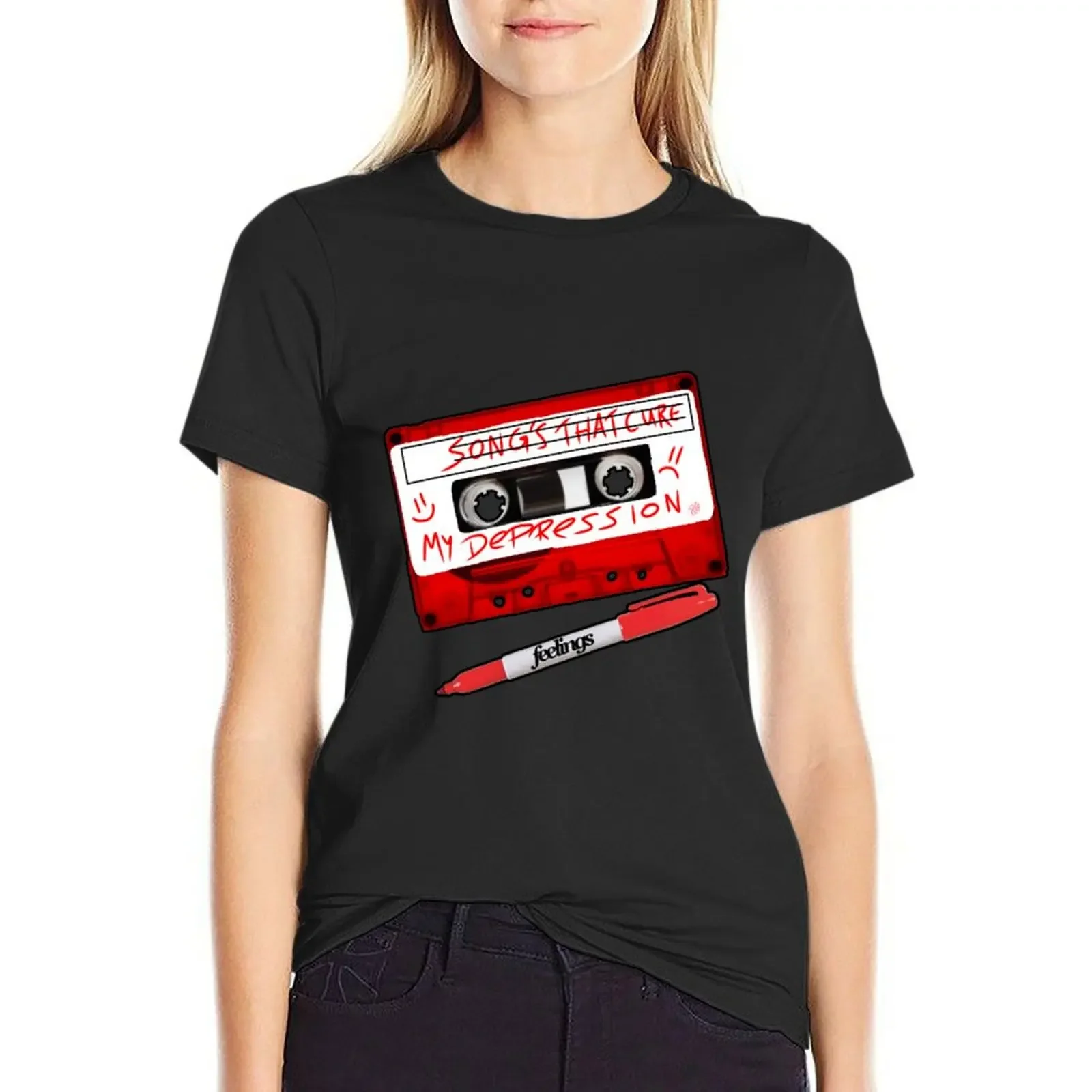 

depression mix tape T-Shirt Aesthetic clothing funny korean fashion cat shirts for Women