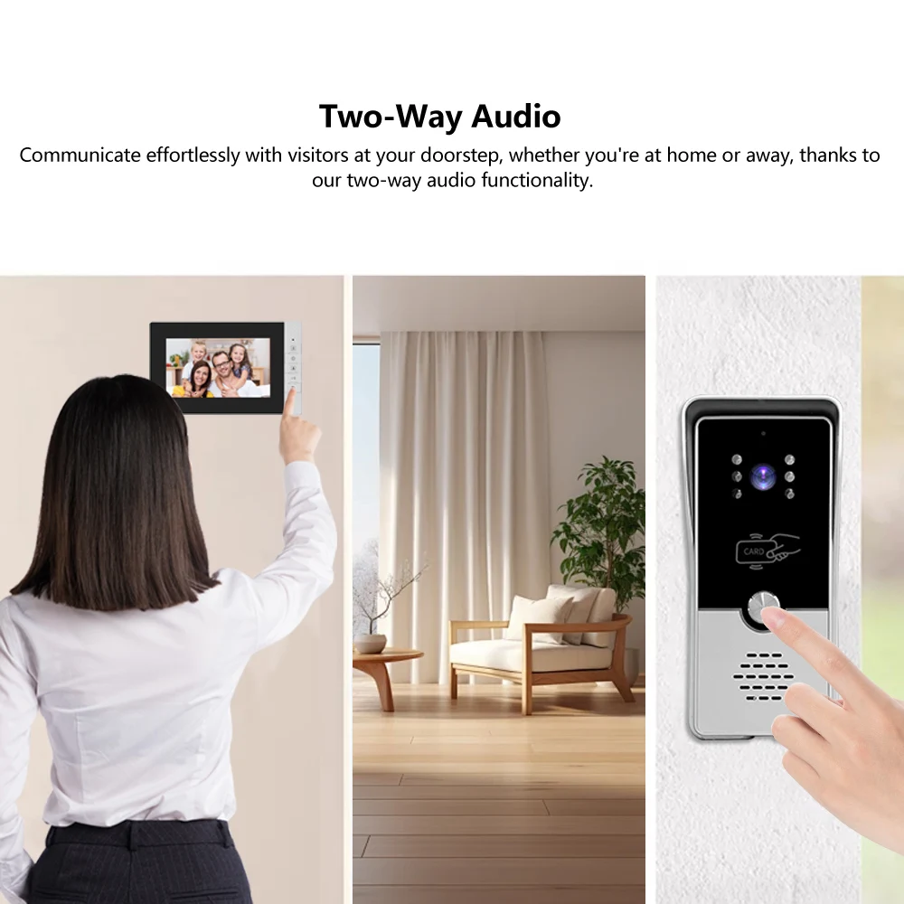 

4 Wired Video Intercom System RFID Unlock Camera Doorbell with 7 Inch Screen Night Vision Home Door Bell for Villa