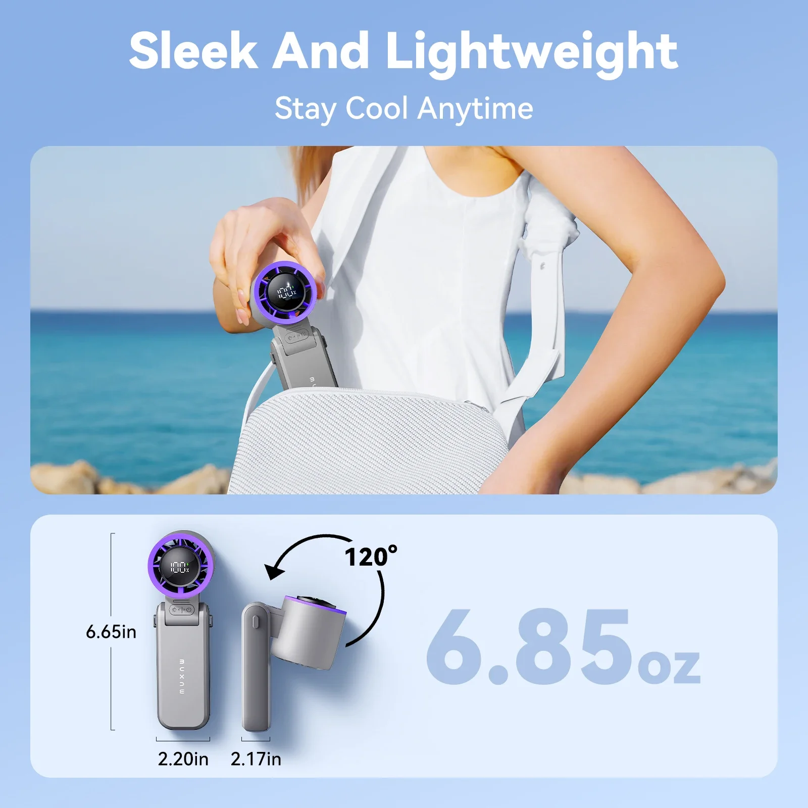 مروحة صغيرة محمولة باليد من MUXNW: 3 في 1، توربو 100 سرعة، قابلة للطي، شاشة LED، تبريد 3600 مللي أمبير في الساعة للسفر/الصيف