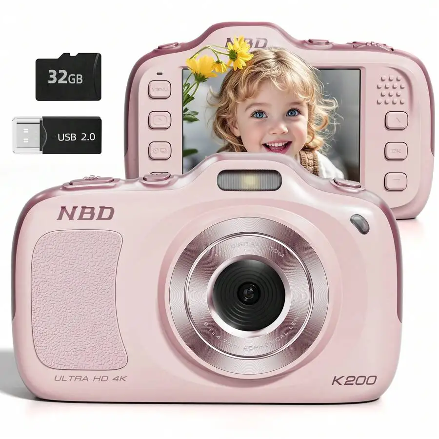 64MP Digital Camera With Auto Focus, 4K Full HD Video, Vlogging Camera 16X Digital Zoom,Built In Flash,Includes 32GB Card, Trave