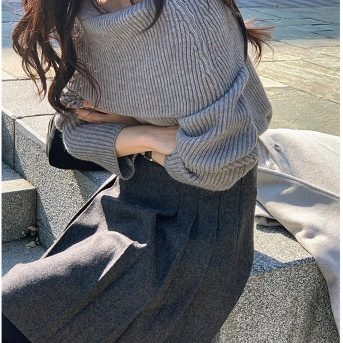 

Шерстяная плиссированная юбка для женщин, осенне-зимняя полуюбка, высококачественная толстая юбка трапециевидной формы