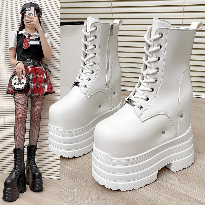 Ultra-High-Heels ~ 24 cm höhenvergrößernde Stiefel für Damen, neue kurze Stiefel in großen Größen, Cosplay-Schuhe mit dicken Sohlen, die die Körpergröße erhöhen