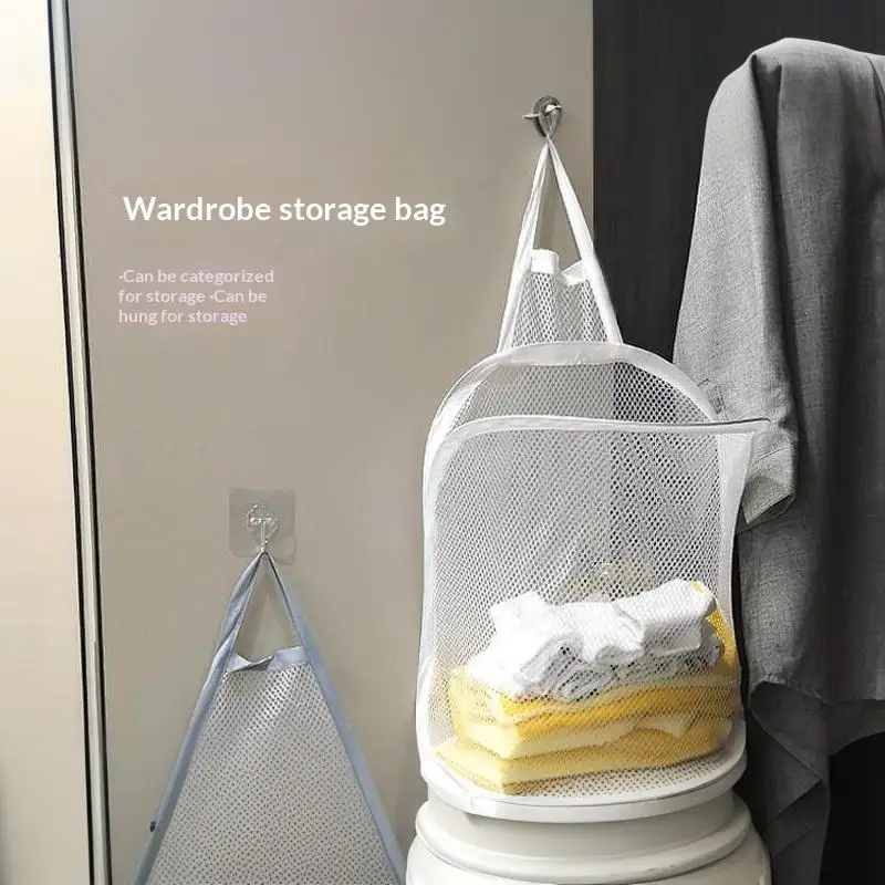 Faltbarer Wäschekorb aus Netzstoff, tragbares Hängedesign, großes Fassungsvermögen für die Aufbewahrung von Wäsche im Badezimmer, im Schlafzimmer, im Wohnheim – Detail 8