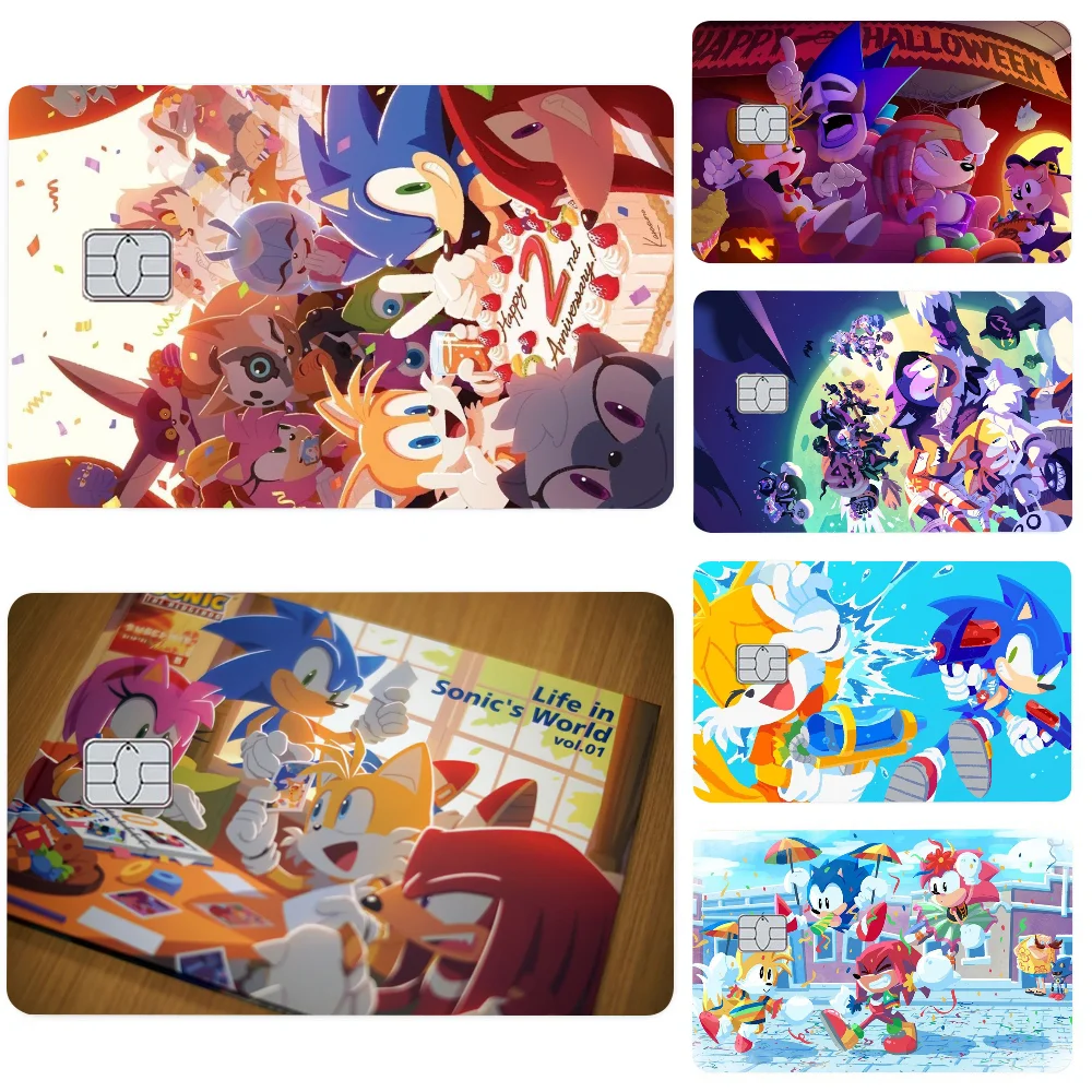 1PC Game S-Sonic Card Stickers 4pcs PVC Card Skin Stickers for Bank Card Bus Metro Card Case Decorate Gift