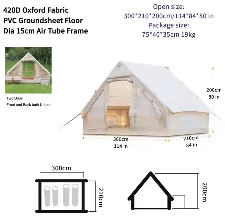 All-Season 6.3㎡ Waterproof & Warm Thickened Inflatable Camping Tent Large Space Overnight Outdoor Gear for Wild Camping