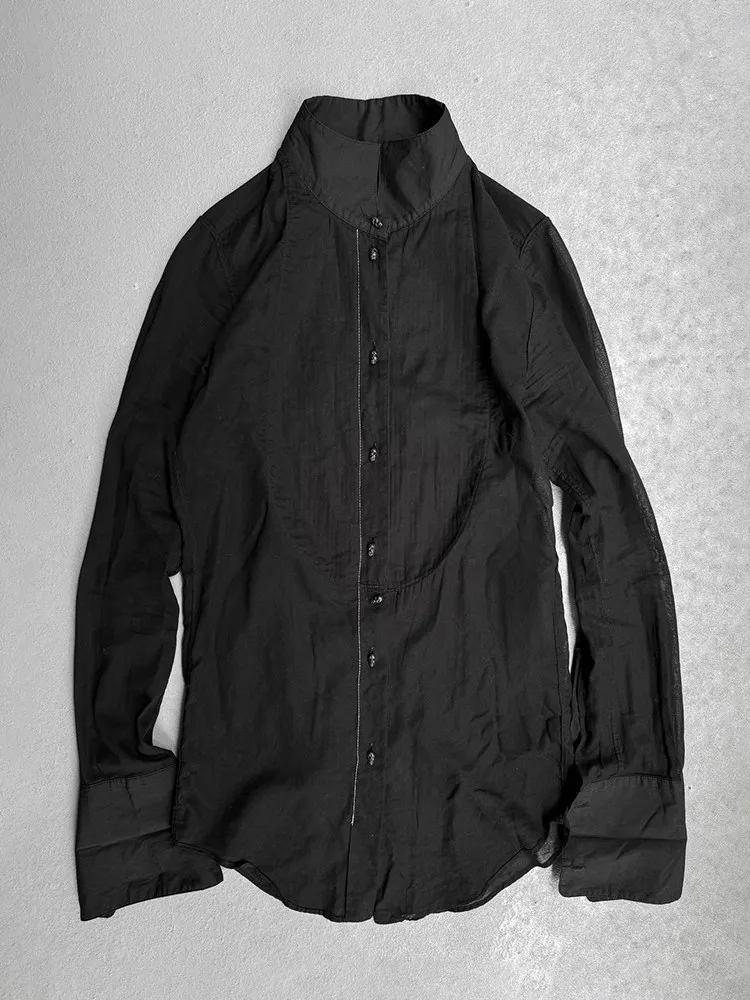 IfSixWasNine Visual Department Early 00S Stand-Up Neck Dress Black Button Shirt