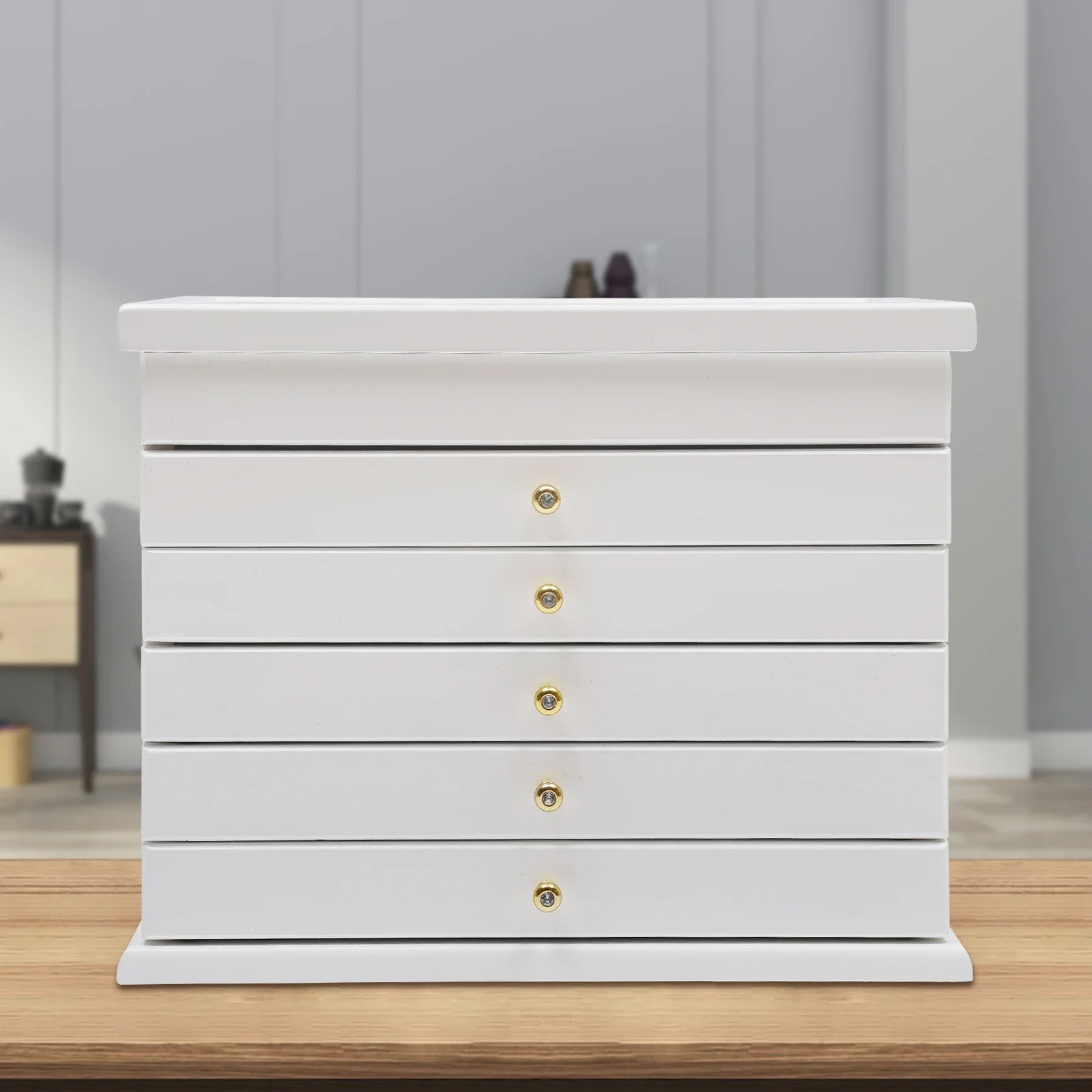 Wood Jewelry Box& Organizer,NEWEST 6 Layers Jewellery Case W/ 5 Drawers, for Bracelets Necklaces Earrings Rings, 12.2x 7.9x 9.6"