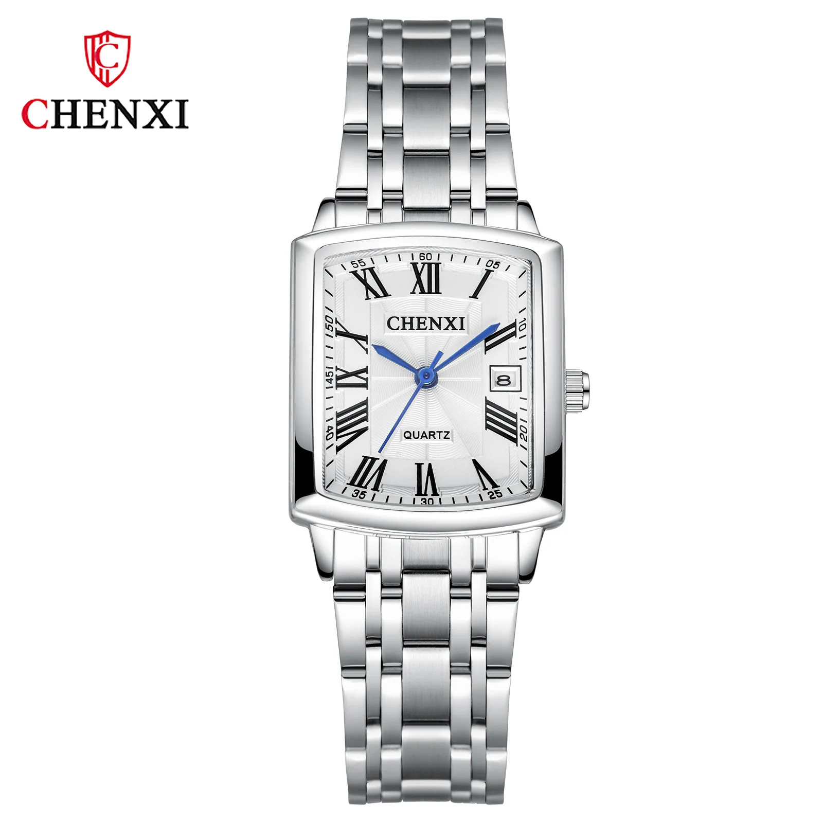 CHENXI Brand Fashion Classic Square Dial Couple Lovers Quartz Wristwatch Delicate Luxury Steel Strap Men Watch Women Full Steel