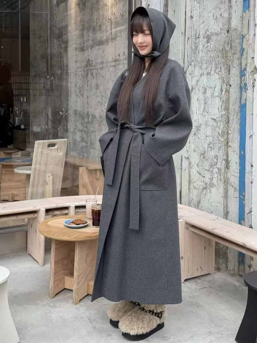 

Женское утягивающее пальто Ele Long V-Ne с застежкой на талии и шарфом, модная верхняя одежда премиум-класса, бренд без бренда, осень 202, осень