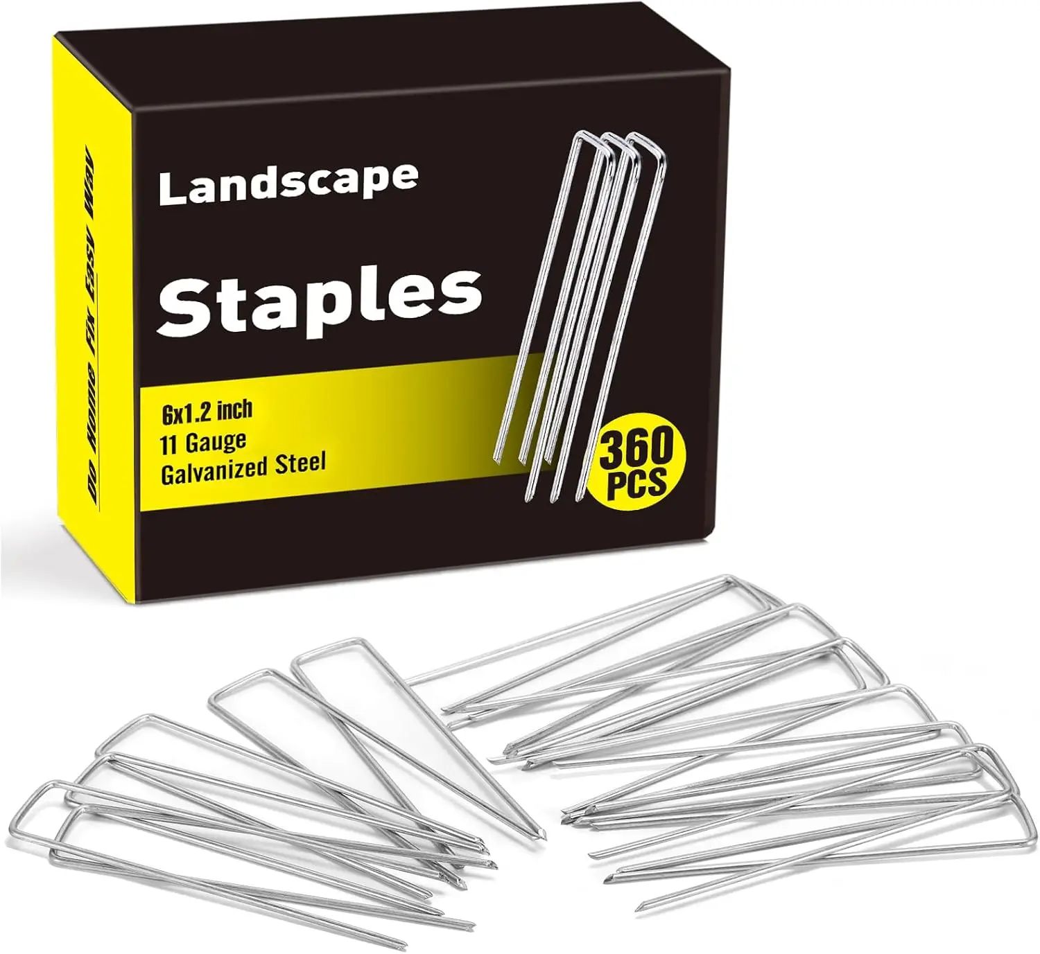 

360 Pack 6 Inch Landscape Staples, Galvanized Garden Staples 11 Gauge Ground Stakes Landscaping Fabric Pins Plant Cover