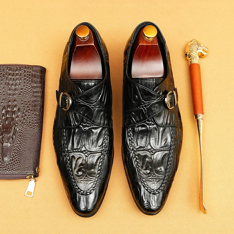 

Men'S Genuine Leather Vintage High Quality Shoes Luxury Wedding Formal Dress Classic Elegant Italian Black Shoe