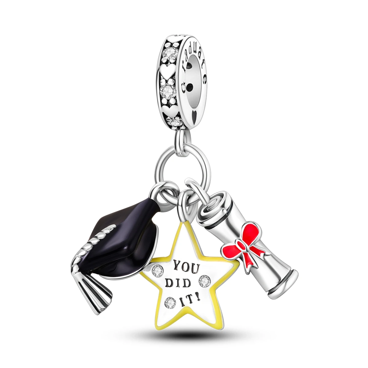 925 Sterling Silver Graduation Cap Star Charm Memorial Dangle Bead Fit Bracelets Congrats Student Women Jewelry Gift