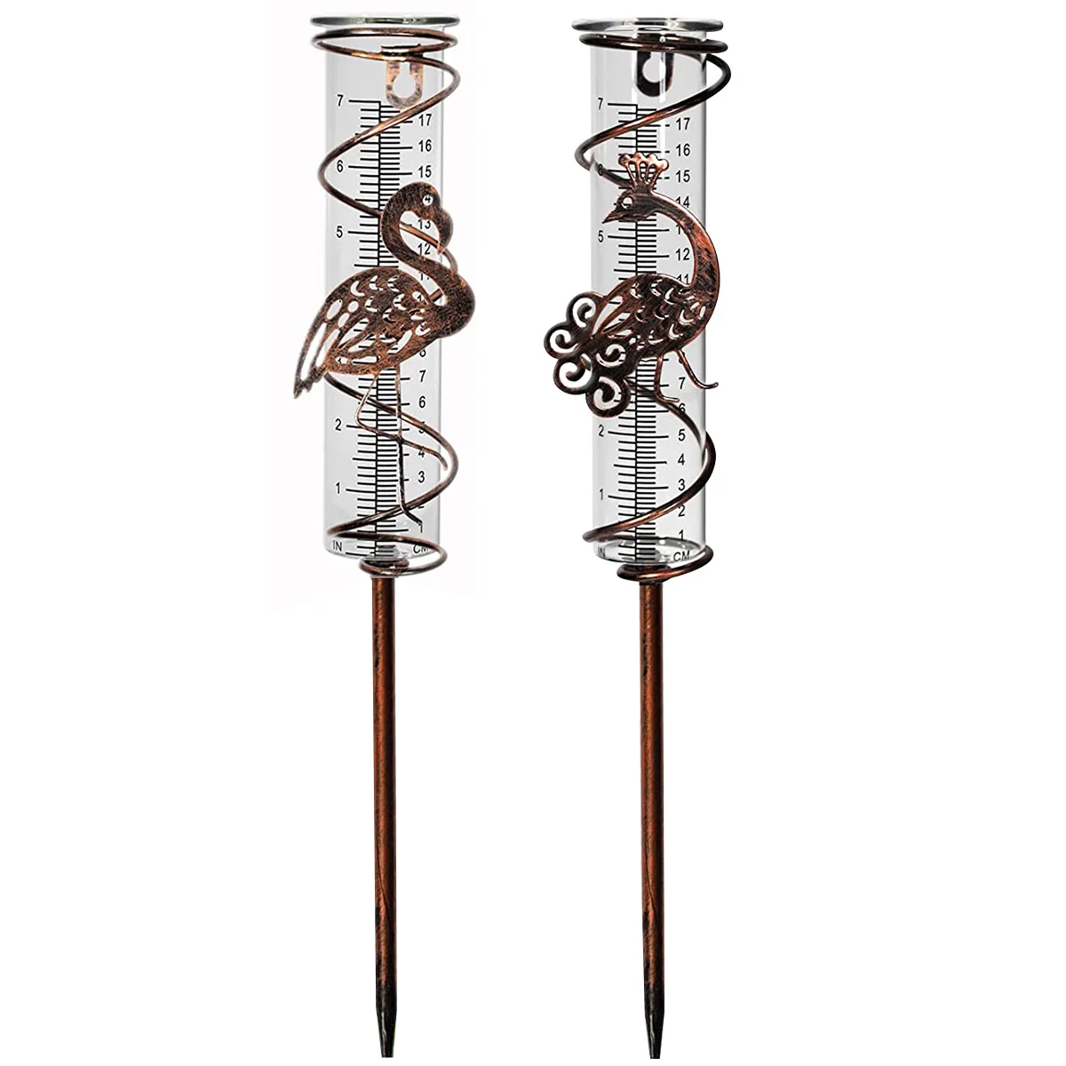 Wrought iron rain gauge Rain collector outdoor Garden decorative  simple Metal spiral rain watch bird Lawn Durability instrument