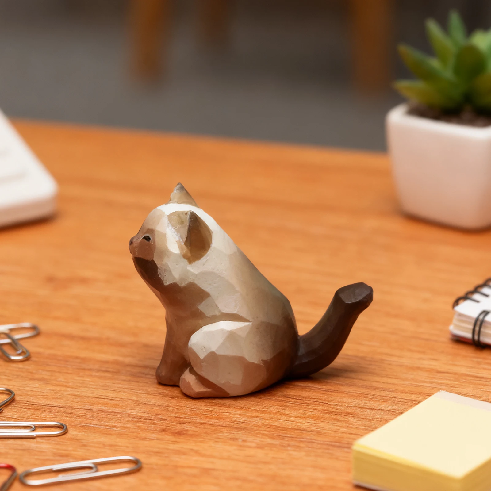 Estatua decorativa de gato siamés para decoración de escritorio, hogar y oficina, figuras de animales de madera talladas a mano, regalo para amantes de los gatos