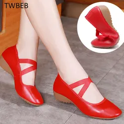 Women Shoes for Dancing Genuine Leather Soft Soles Girls Exercise Yoga Jazz Ballet Shoes Teachers's Shoes Adult Dancing Shoes