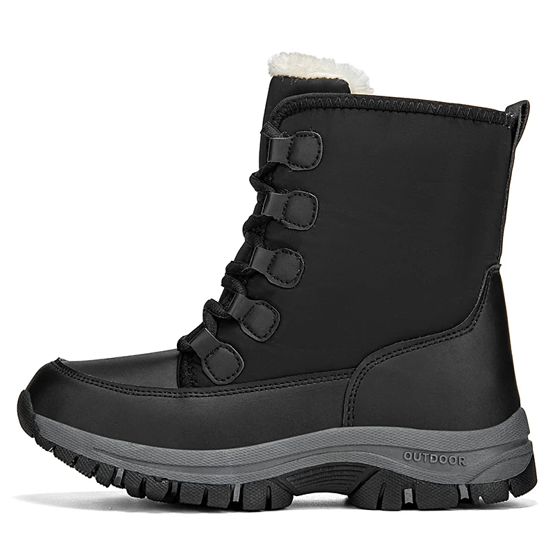 High quality Snow Boots Women Lace-up Waterproof Antiskid Lady Outdoor Ankle Boots big size Warm Mid-Calf Winter Boots Black