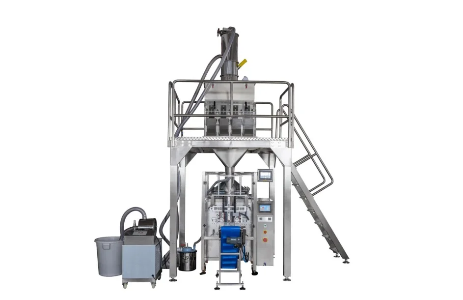 CE High Speed 420 VFFS Back Seal Full Auto 4 Head Weigher Vacuum Feeding Gluing Wrapping Food Granule Snack Sugar Bean Pouch