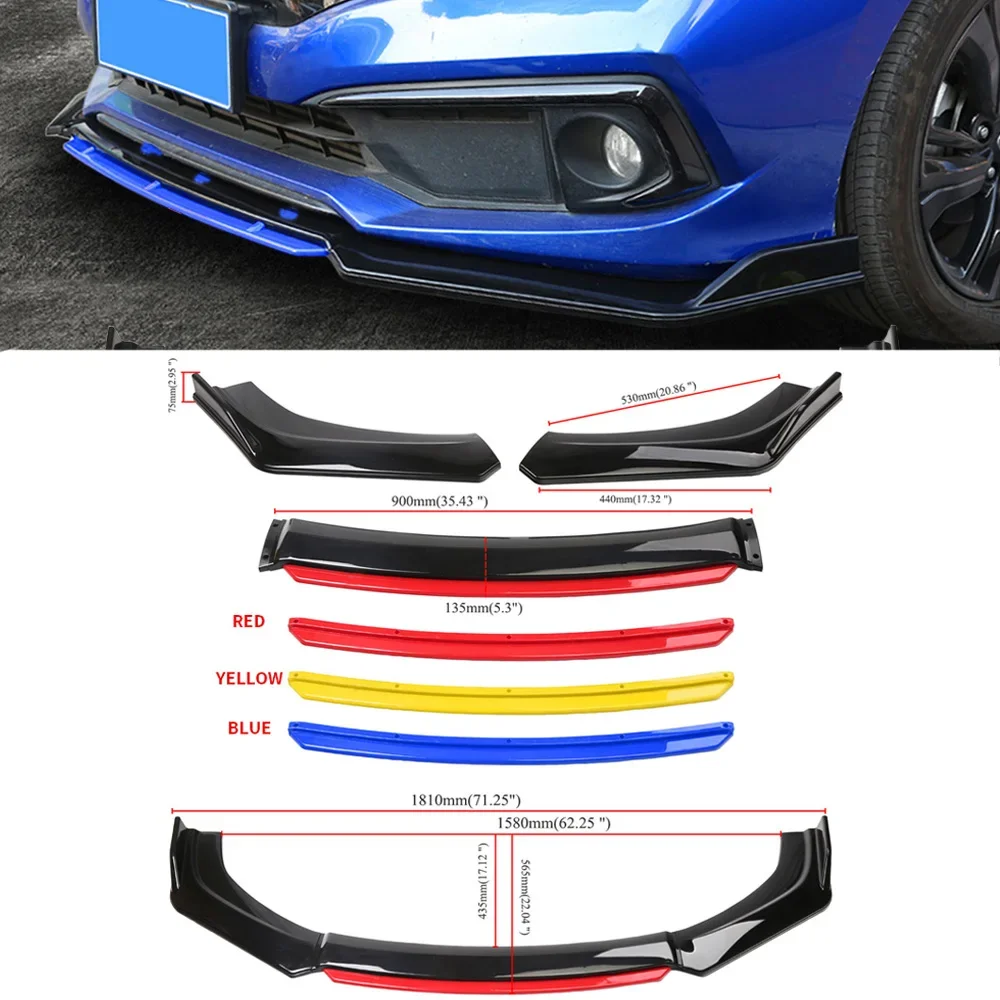 4PCS Car Front Bumper Lip For Honda Civic Sedan FC5 2015-2018 Spoiler Splitter Diffuser Body Kit Guard Universal Car Accessories