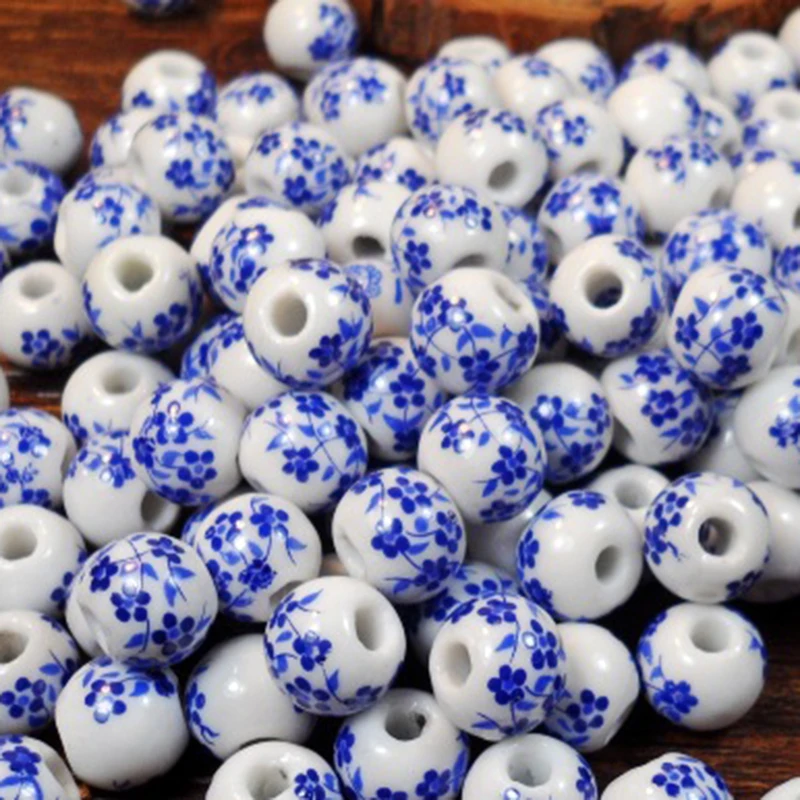 50Pcs Round Ceramic Spacer Beads 10mm Large Hole Handmade Porcelain Loose Bead Diy Jewelry Bracelets Necklace Charm Supplies