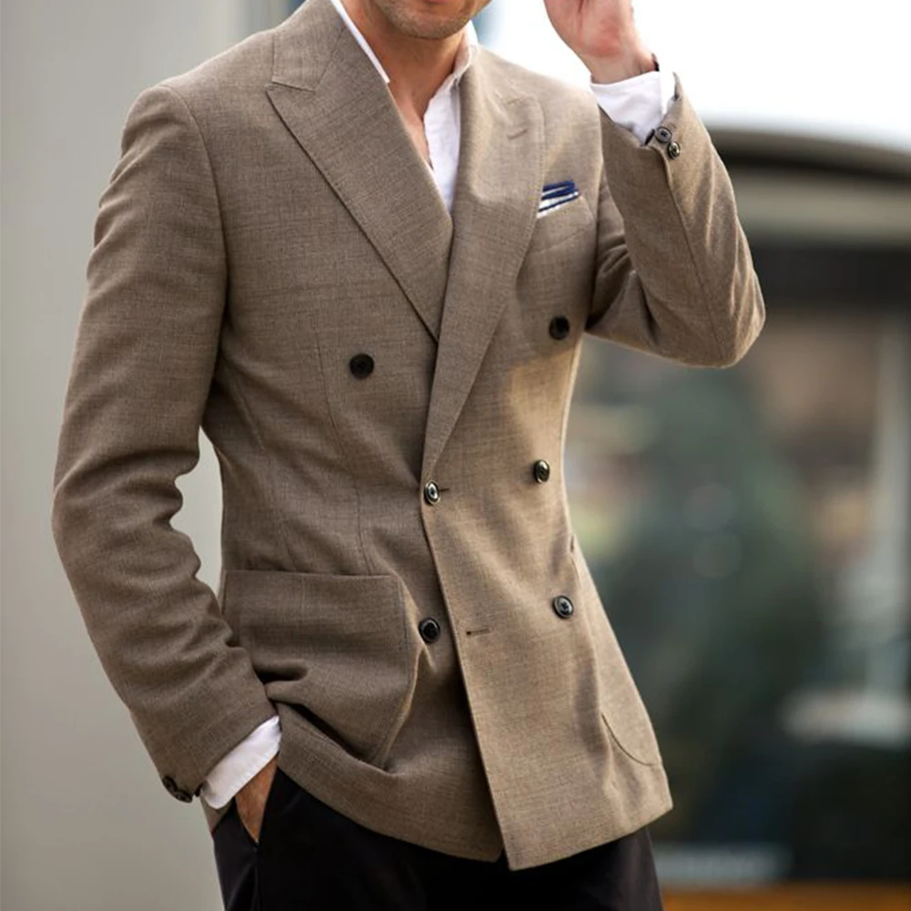 

Men's Linen Cotton Suit Jacket Double Breasted Slim Fit Casual Elegant Blazer Comfortable Business Formal Coat Stylish Menswear