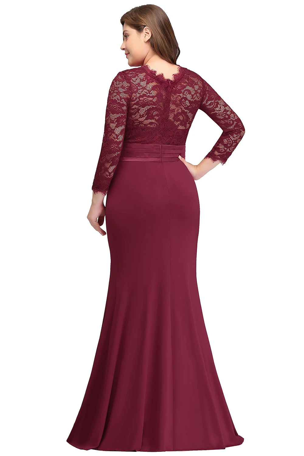 Plus Size Vows 2025 Women Mermaid Evening Dress Elegant Burgundy Long Sleeve Wedding Party Gown Lace Robe De Soiree Customized