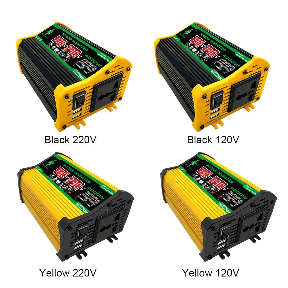 12V To 220V/110V Intelligent Power Inverter 4000W Car Voltage Transformer Dual USB Dual LCD Display Quick Charge for RV Caravan