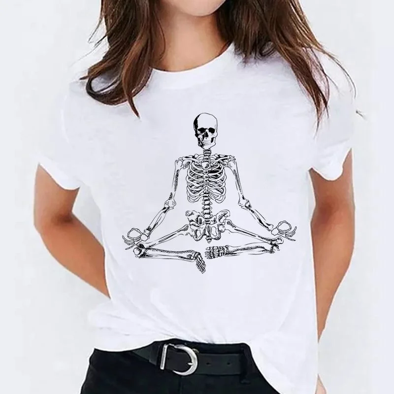 

New Skull Yoga Printing T Shirt Women Fashion Casual Tops Harajuku Short Sleeve