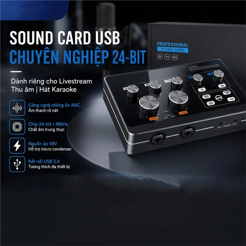 Professional Multi-Functional USB Sound Card Stereo 6.35Mm Plug And Play Noise-Canceling Bluetooth For Live Streaming