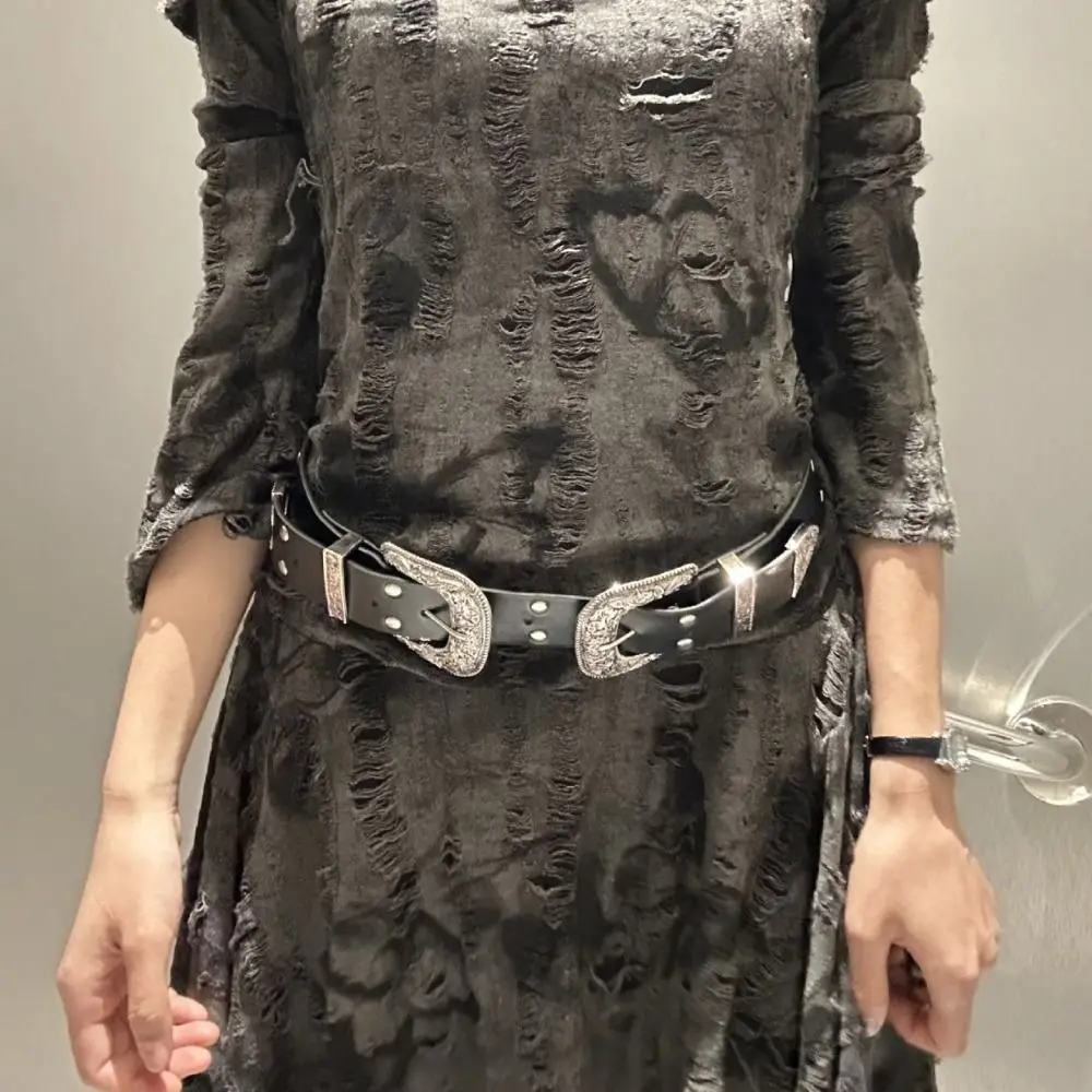Trendy Vintage Damen Nietengürtel Y2k Gothic Leder Taillengürtel Punk Schwarz Kleid Jeans Gürtel Spicy Girls