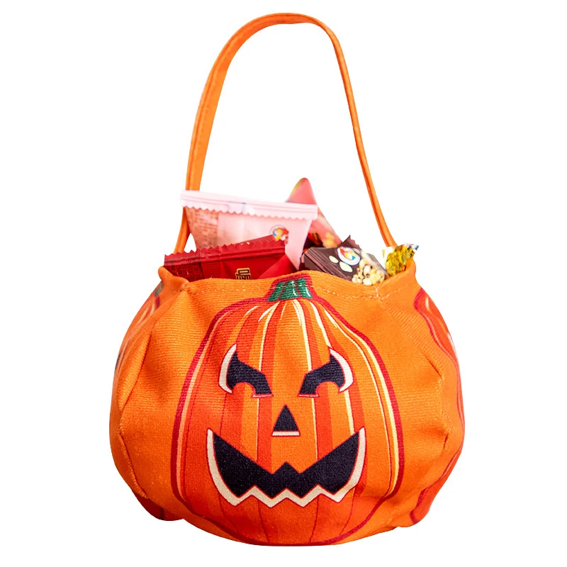 Tas kain permen Halloween tas hadiah anak-anak labu oranye tas Tote kain tebal tas tangan tas hadiah trik Halloween atau suguhan