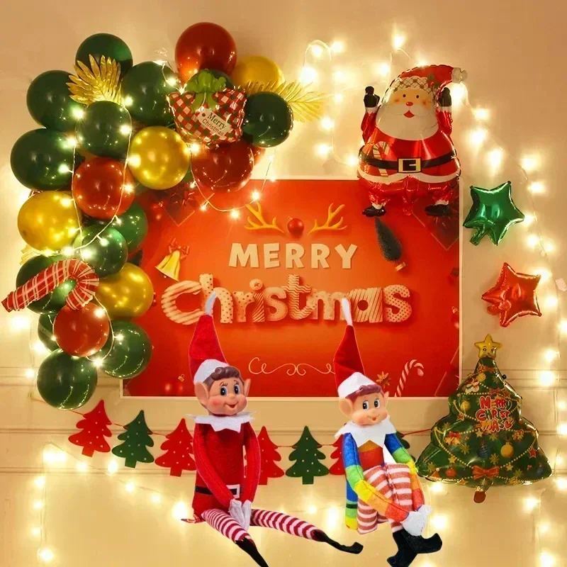 New Red Christmas Elf Doll Rainbow Ornament Christmas Decoration Novelty Long Bendy Naughty Boy Christmas Elves Doll