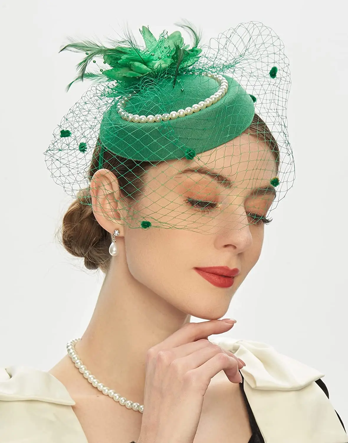 Elegante Fascinator für Frauen, bezaubernde Mesh-Feder-Headerss, Cocktail-Teeparty-Haarbänder, standesamtliche Hochzeit, Hut, Haar-Accessoires – Detail 2