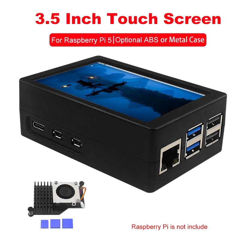 Raspberry Pi 3.5 Inch Touch Screen 480*320 LCD Display Optional Metal ABS Case PWN Cooling Fan for Raspberry Pi 5