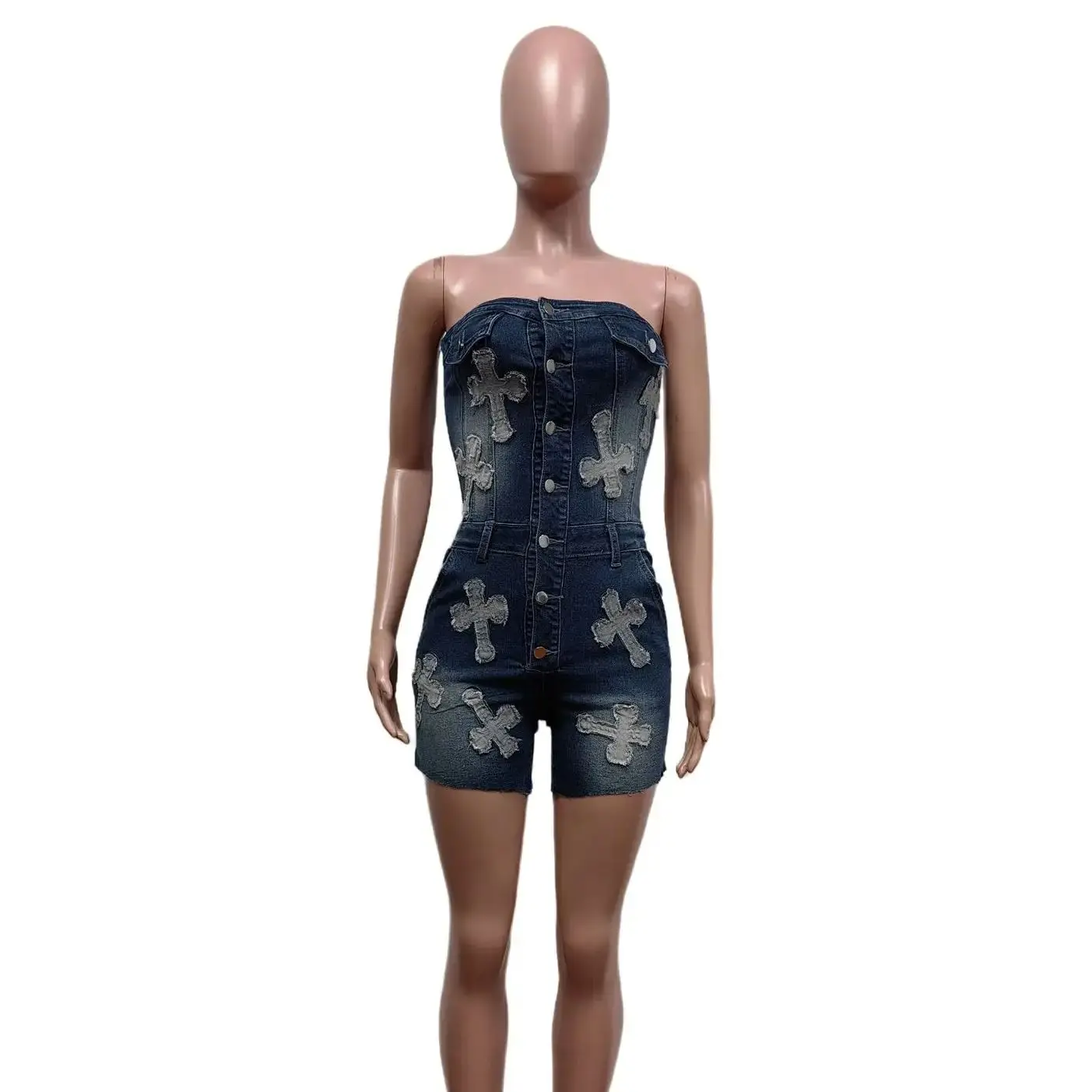 Sexy Denim Summer Jumpsuits Y2K Streetwear 2024 Women Bodysuit Playsuit Elegant Bodycon One Piece Pocket Cargo Romper Jumpsuit