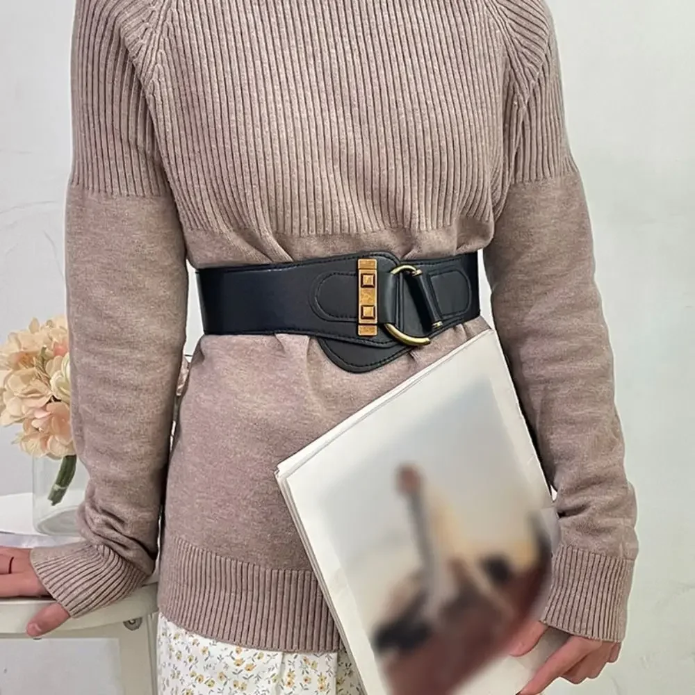 合金バックル付きPUレザーウエストベルト、調節可能なワイドベルト、伸縮性バンド、ファッショナブルなコート