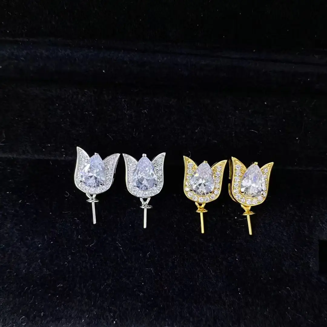 

Wholesale S925 Sterling Silver Earrings Mount Findings Settings Base Mounting Parts Accessory for 7-10mm Pearls 5 pairs/lot