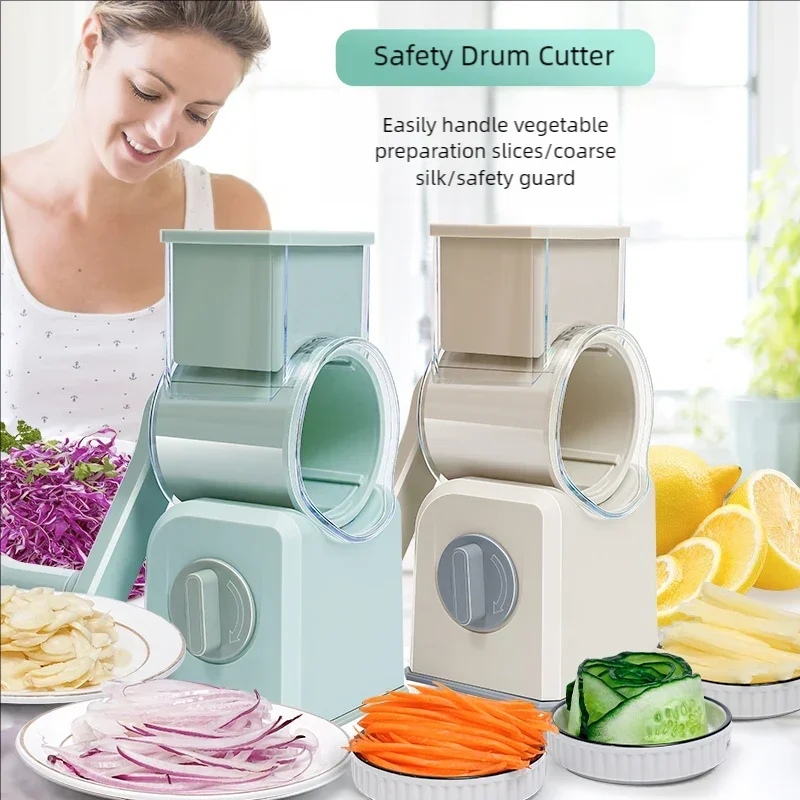 1Pcs Vegetable Cutter & Slicer Manual Kitchen Cheese Chopper Machine With 3 blade Drums Multifunctional Garlic Potato Shredder