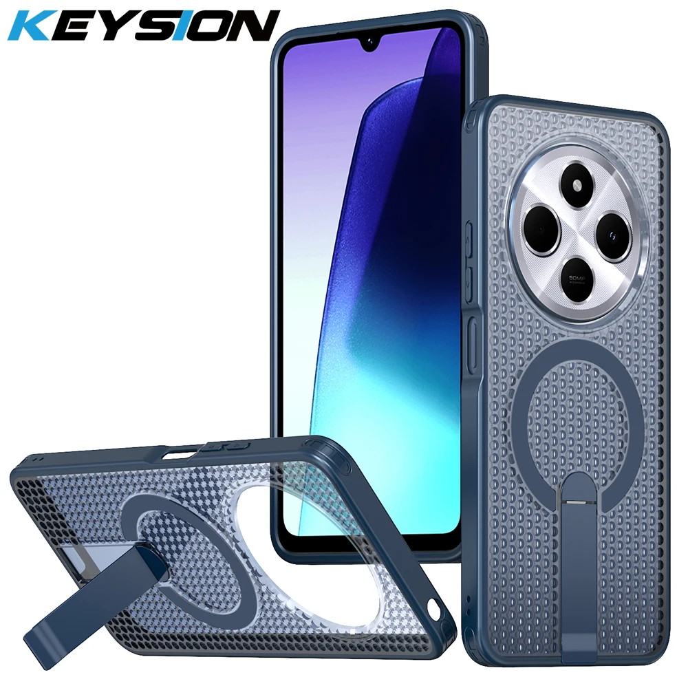 

KEYSION Hollow Heat Dissipation Magnetic Case for MagSafe for Redmi 14C Cooling Hide Stand Shockproof Phone Cover for POCO C75
