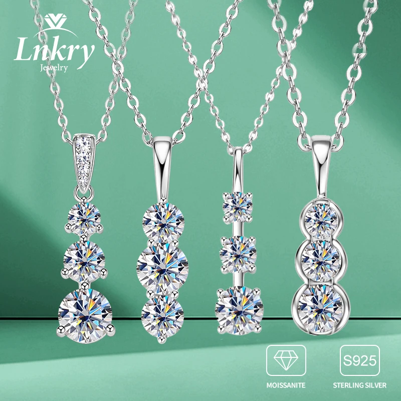 

Lnkry Certified Three Stone Moissanite Necklace Original 925 Sterling Silver Chain Necklace With Certificate For Women Gift