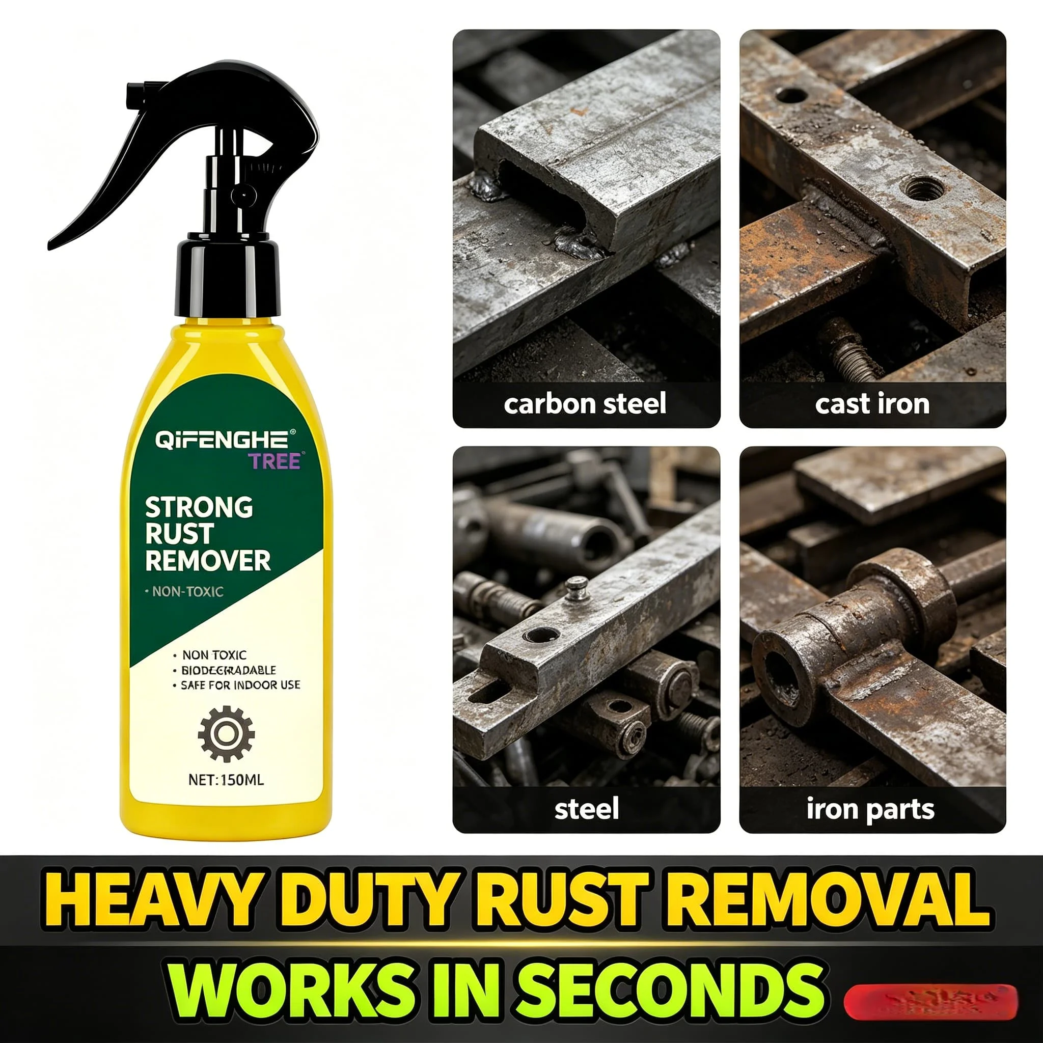QiFENGHE® 150ML Rust Remover Spray Restore Brightness Powerful Metal Cleaner for Car Exhaust Pipe Iron Steel Rust Removal Liquid