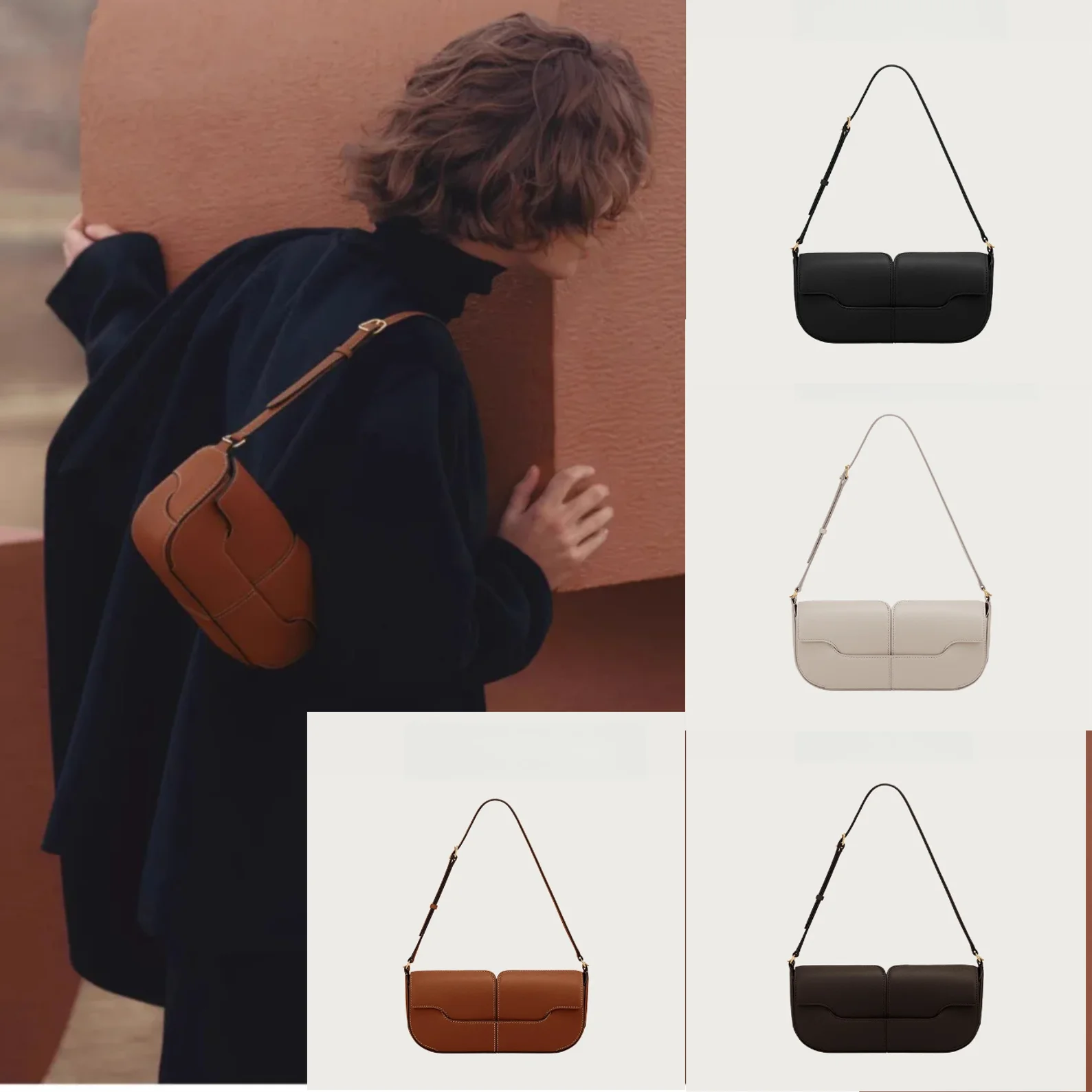 

2025 French Luxury and Fashionable One Shoulder Underarm Handbag, Cowhide Commuting Handbag, Casual and Simple French Stick Bag