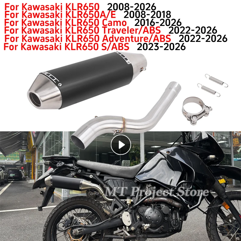 Slip On For KAWASAKI KLR 650 KLR650 S/ABS 2008 - 2026 Motorcycle Exhaust System Escape Moto Modify Mid Link Pipe With Muffler