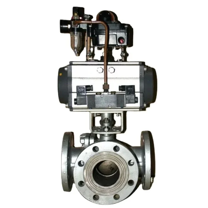 DN50-DN300 Q8003-B Pn16 Ansi 1500 CF8/304/316 Three-way Stainless Steel Flanged Pneumatic Control Ball Valve