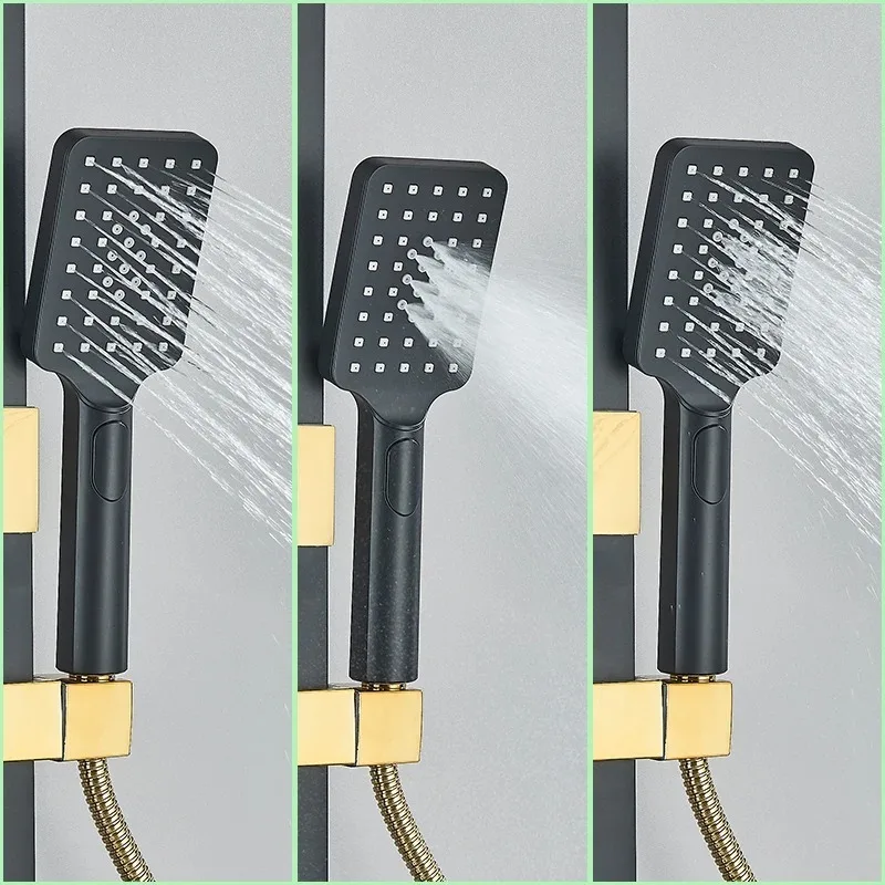 Black Gold Bathroom Faucet Thermostatic Mixer Shower Set with Bidet and Bathtub Spout Tap Wall Mount Rainfall System