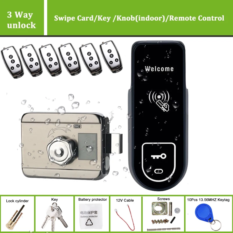 Waterproof Rfid Card Swiping Lock Electronic Smart Door Lock  Rfid IC Magnetic Card 4 x AA Battery No Wiring Access Control