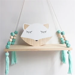Nordic Style Swing Shelf Decorative Shelves Kids Wall Hanging Decor Room Macaroon Wooden Beads Tassel Shelf Storage Organization