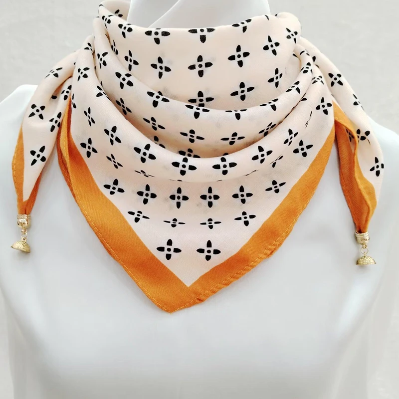 Luxury Magnetic Buckle Silk Scarf Women Soft Satin Neckerchief Female Autumn Winter Warmth Cold Resistance Fashion Square Scarve image 6