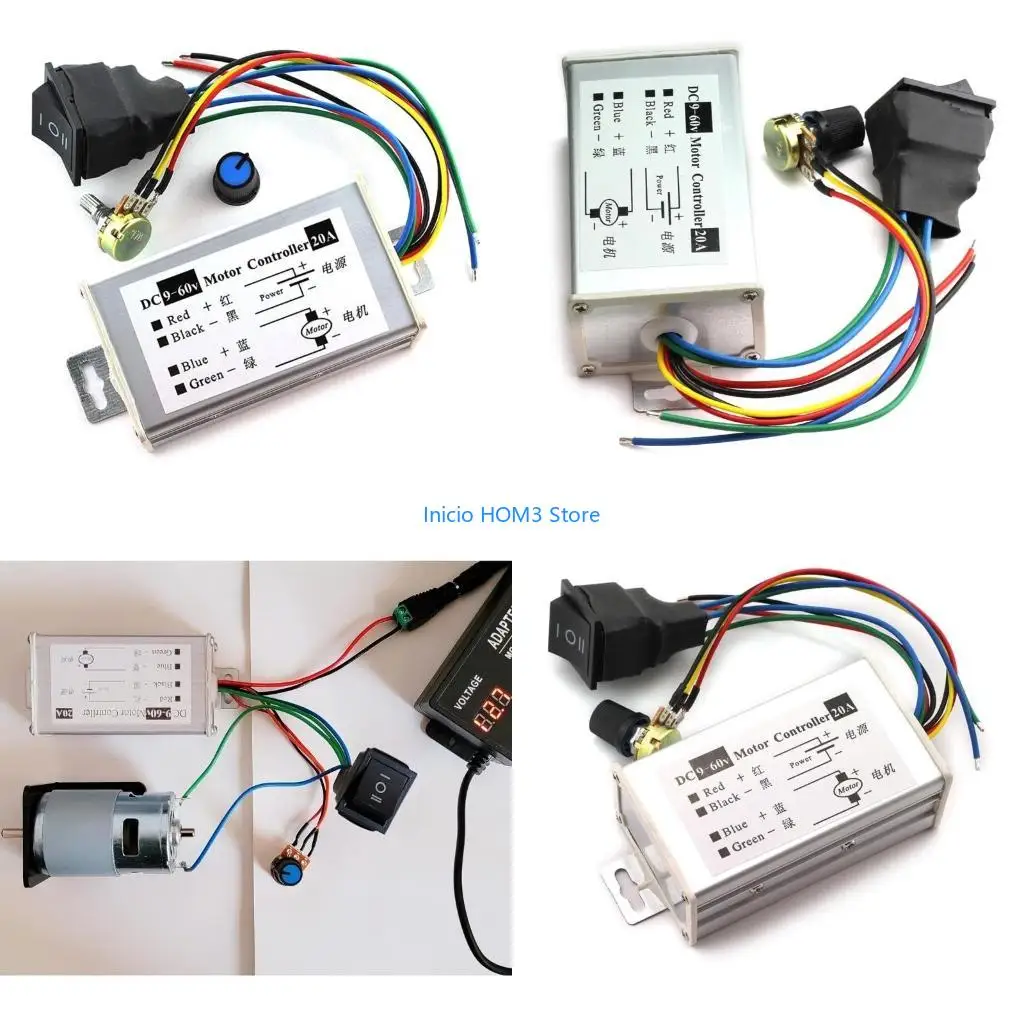 A5YD DC9V-60V DCMotor Speed Controllers 20A 1200W Motor Width Modulator Regulator PWMMotor Regulator Monitors Dimmer