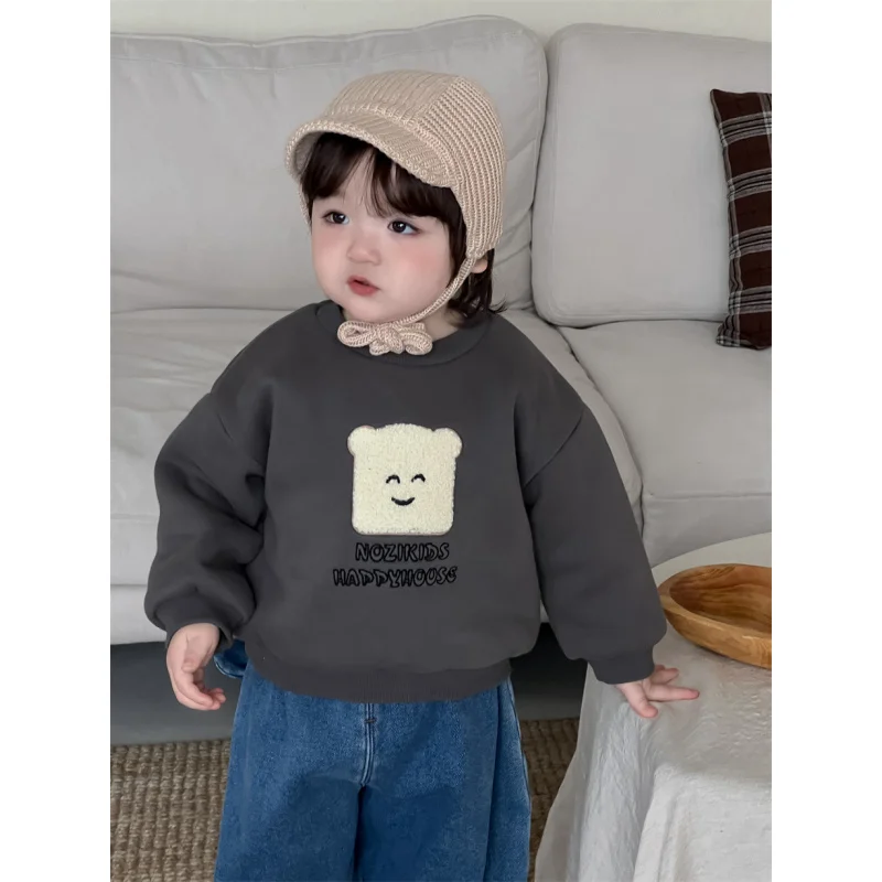 Children's Autumn and Winter Clothes Girls' Thickened Sweatshirt and Fleece-Lined Jeans Set Boys' Winter Outfit