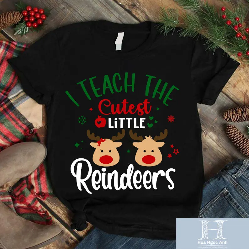 I Teach The Cutest Little Reindeers Teacher T Shirt Funny Christmas